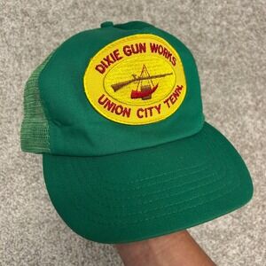 Vintage Dixie Gun Works Union City Tennessee Trucker Hat Snapback Patch Mesh USA